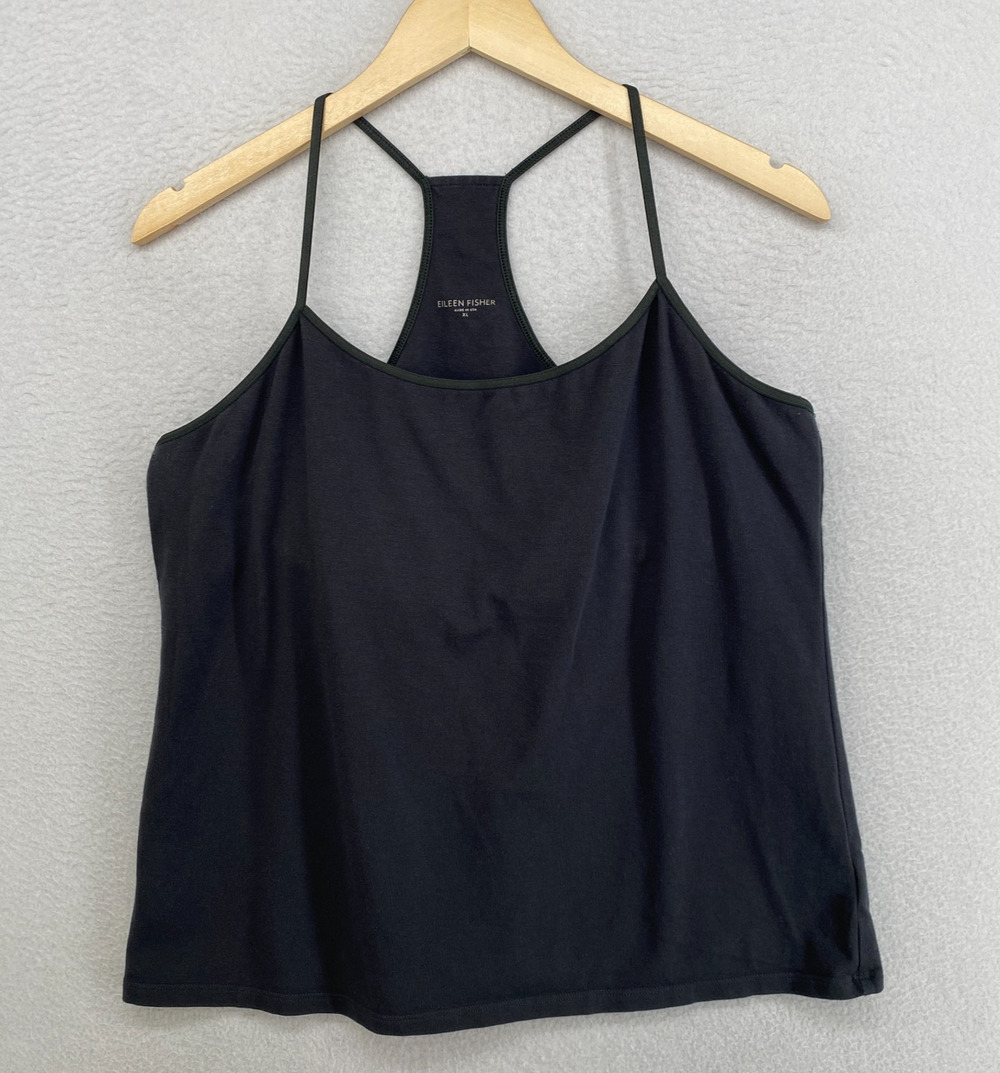 EILEEN FISHER Tank Top XL Stretch Organic Cotton Jersey Shelf Bra Cami Gray USA